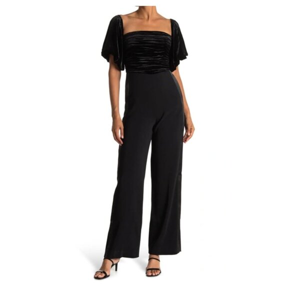 Reiss Julianna Puff Sleeve Velvet Off-Shoulder Jumpsuit - Picture 2 of 12